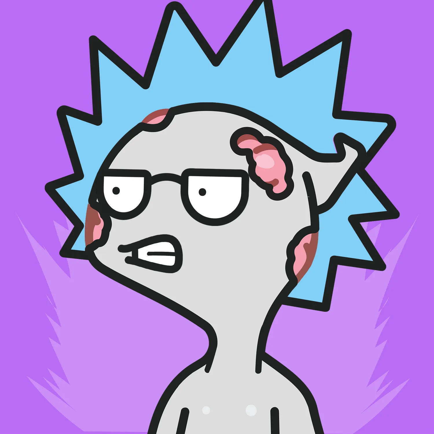 Lostie #0117, a skele with spiked blue hair and wire-frame glasses