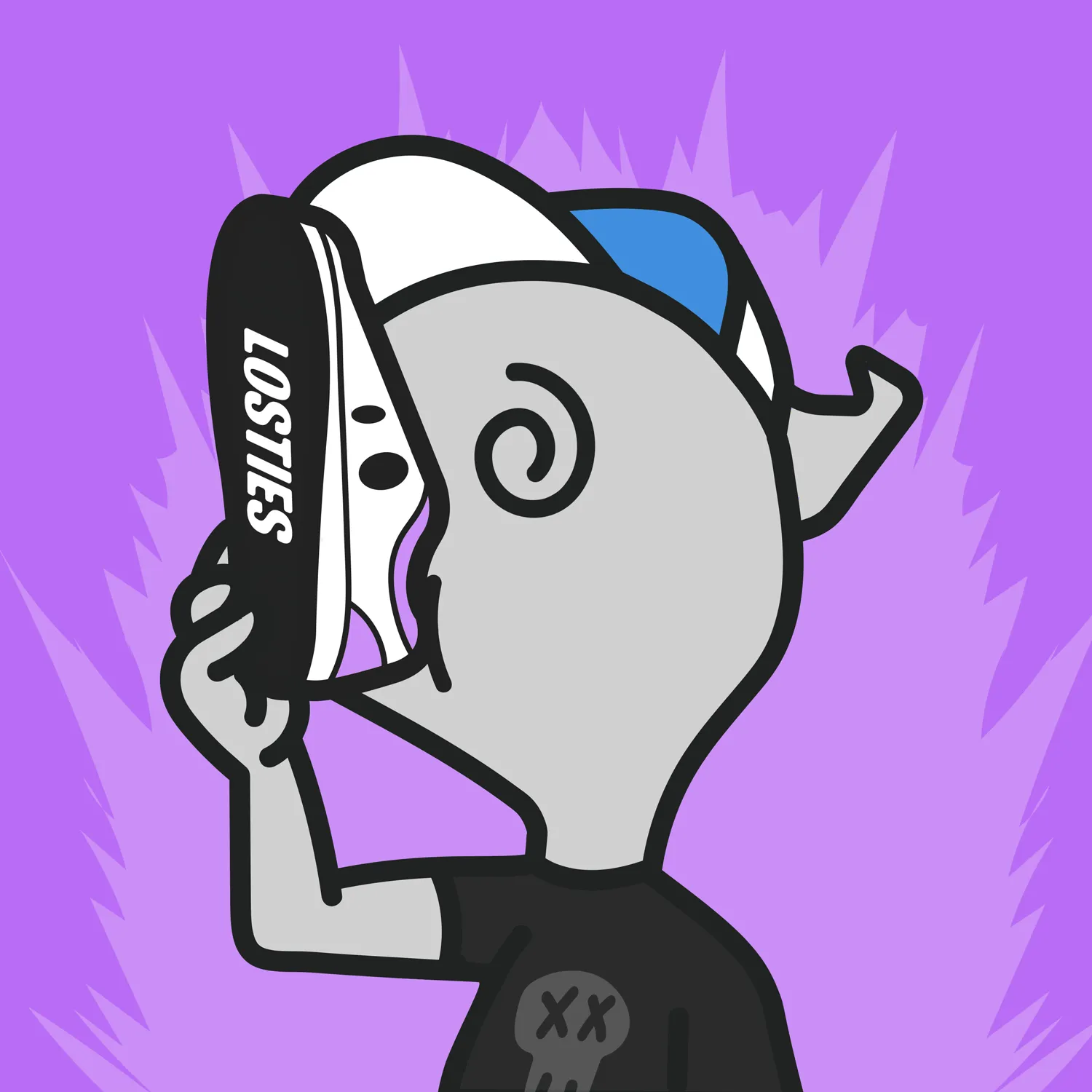 Lostie #2291, a ghoul in a snapback and skull hoodie holding a Losties magazine