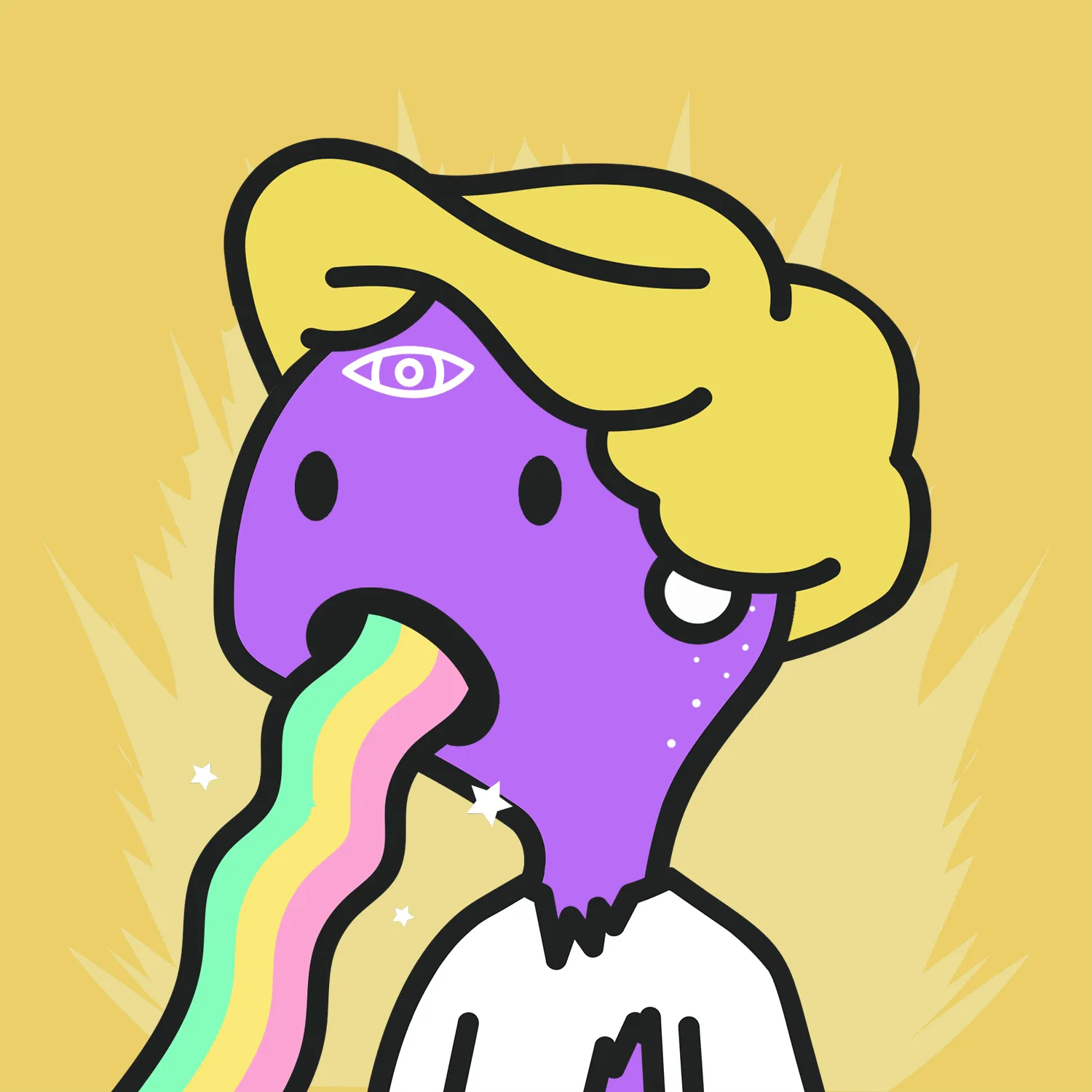 Lostie #4102, a blonde ghoul with a third eye spilling rainbow puke